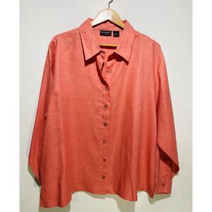 Bay Studio linen button up shirt tunic long sleeve orange summer women 2X New